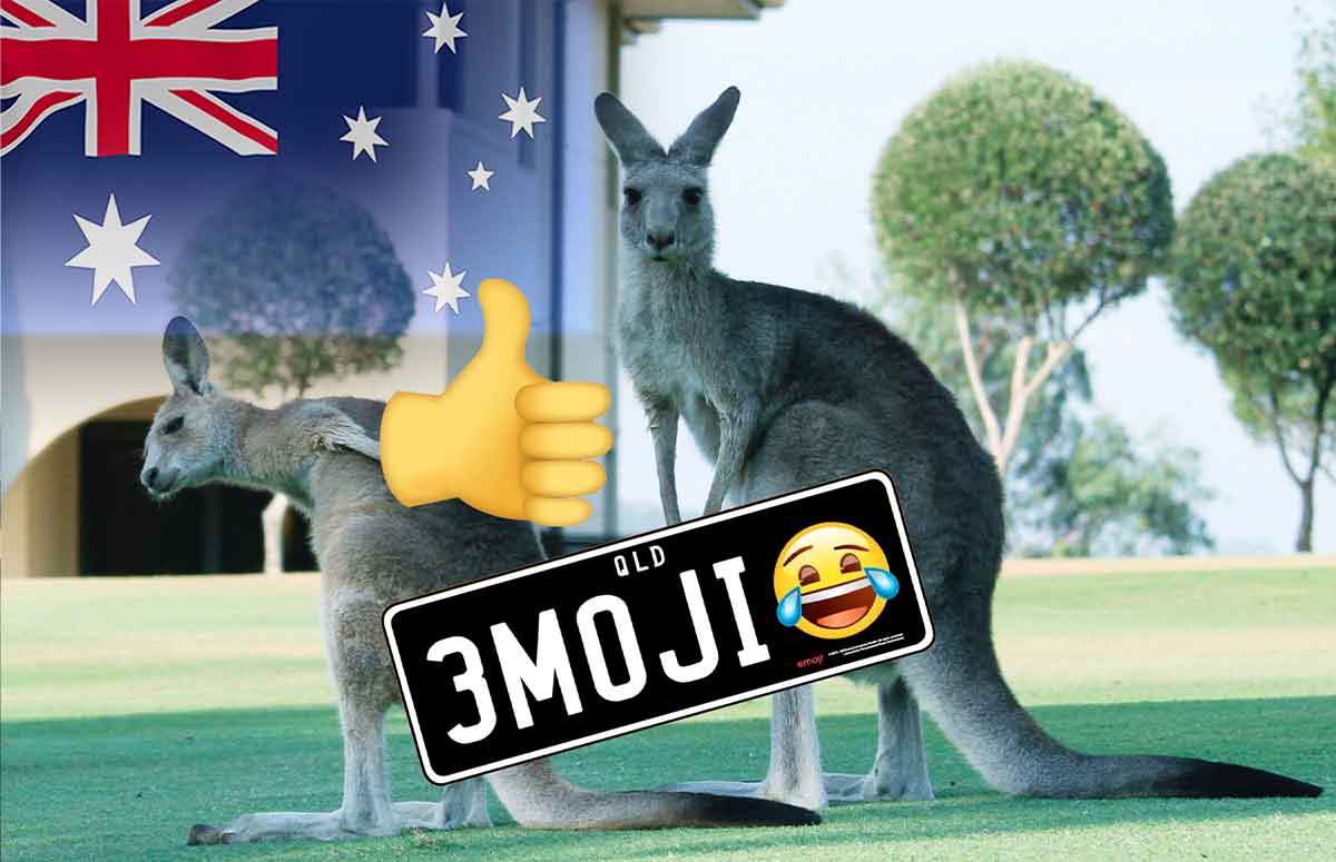 Australian flag with kangaroo's and emoji number plate on top