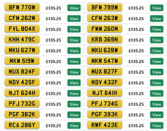 This is a screenshot of our cover plates page, showing a number of cheap private plates under £200.