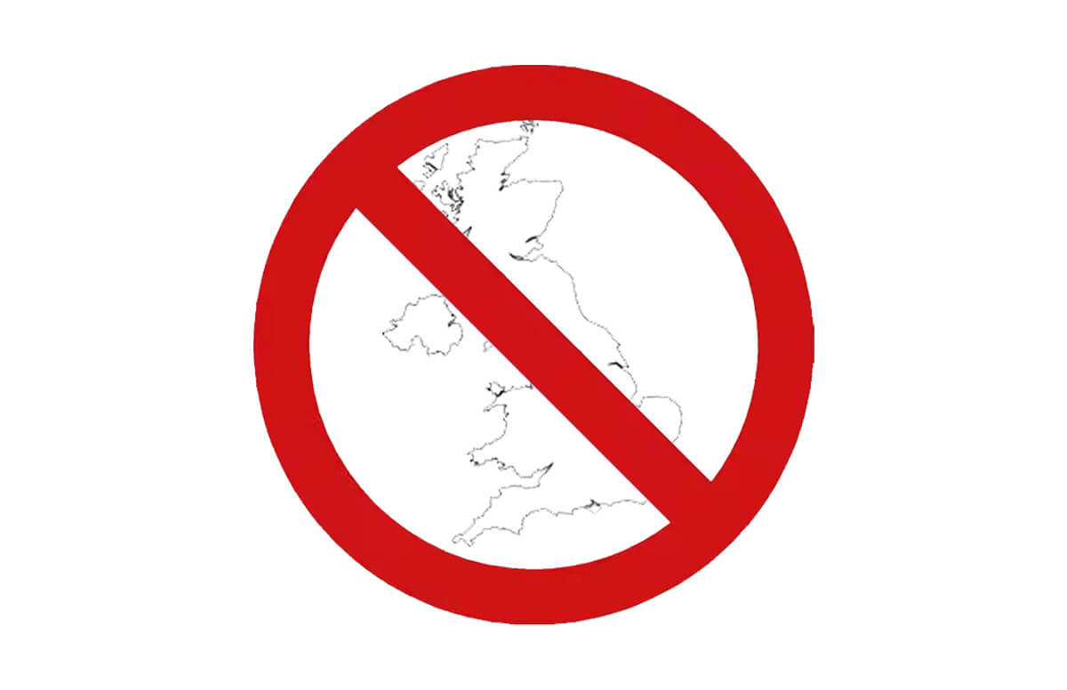 Map of uk with crossed out sign on top