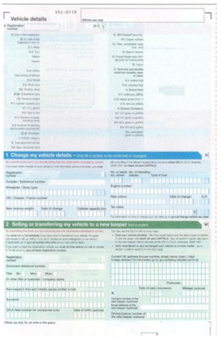 Internal page of new style v5c form